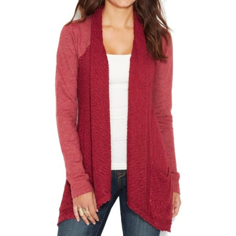 Lucky Brand Two-Tone Red Open Front Cardigan